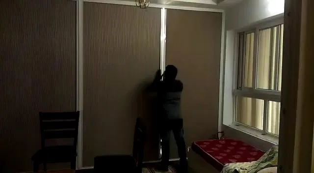 Folding honeycomb partition at a balcony opening